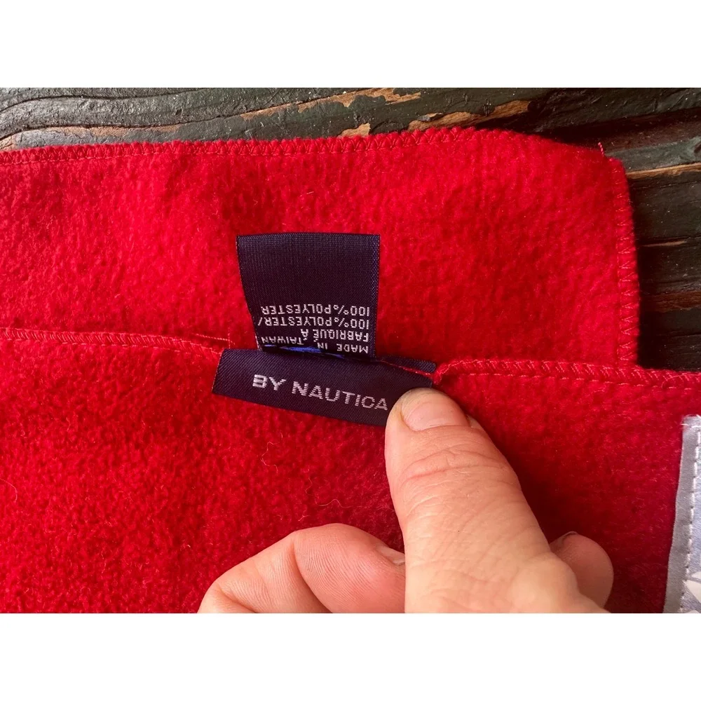 Nautica Red NauTech Fleece Scarf Winter Warm‎ Snowflake Logo Patch New With Tags